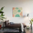 Festive, Floral Leaves and Blooms Coral, Teal Green and White Wood Wall Art Gallery Image 2