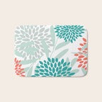 Festive, Floral Leaves and Blooms Coral, Teal Green and White Bath Mat Gallery Image 1