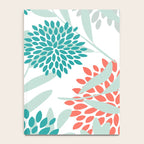 Festive, Floral Leaves and Blooms Coral, Teal Green and White Notebook Gallery Image 4