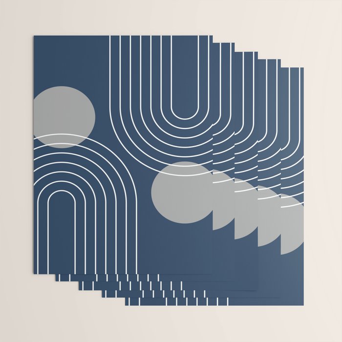 Mid Century Modern Geometric 106 in Navy Blue and Grey (Rainbow and Sun Abstraction) Wrapping Paper Gallery Image 3
