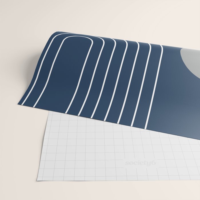 Mid Century Modern Geometric 106 in Navy Blue and Grey (Rainbow and Sun Abstraction) Wrapping Paper Gallery Image 2