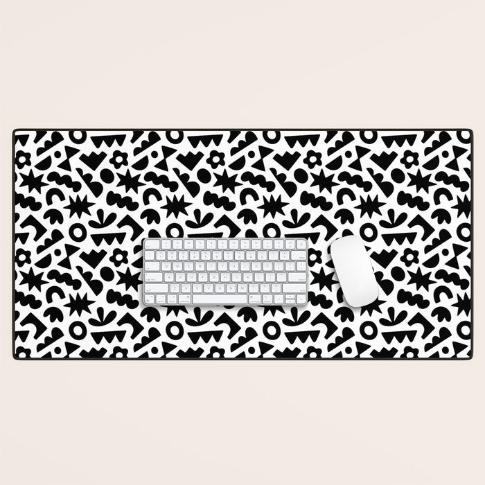 Abstract organic black and white shape pattern Desk Mat Gallery Image 1