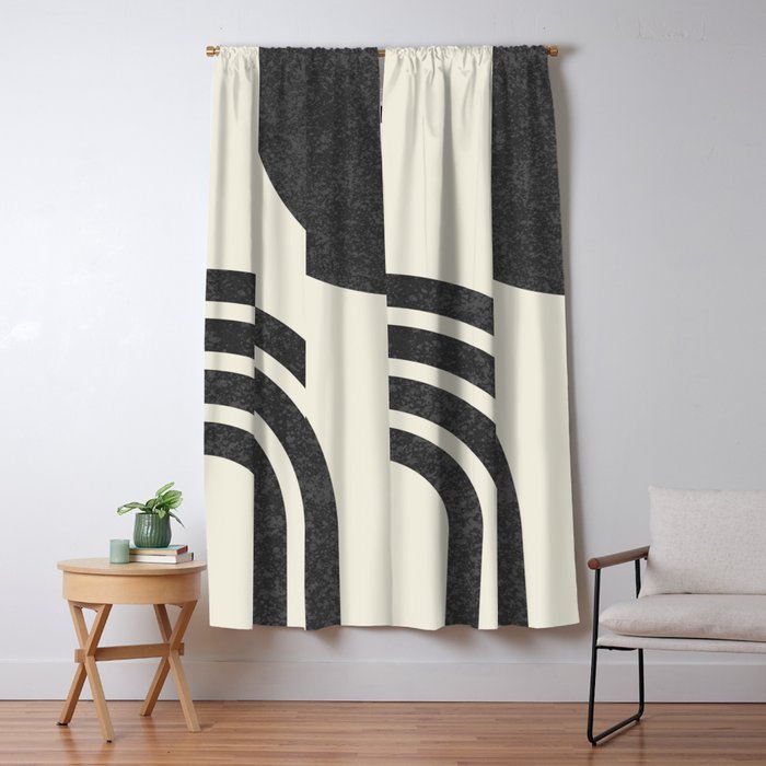 Mid Century Modern - Sun and Rainbow black and white Window Curtain Gallery Image 5