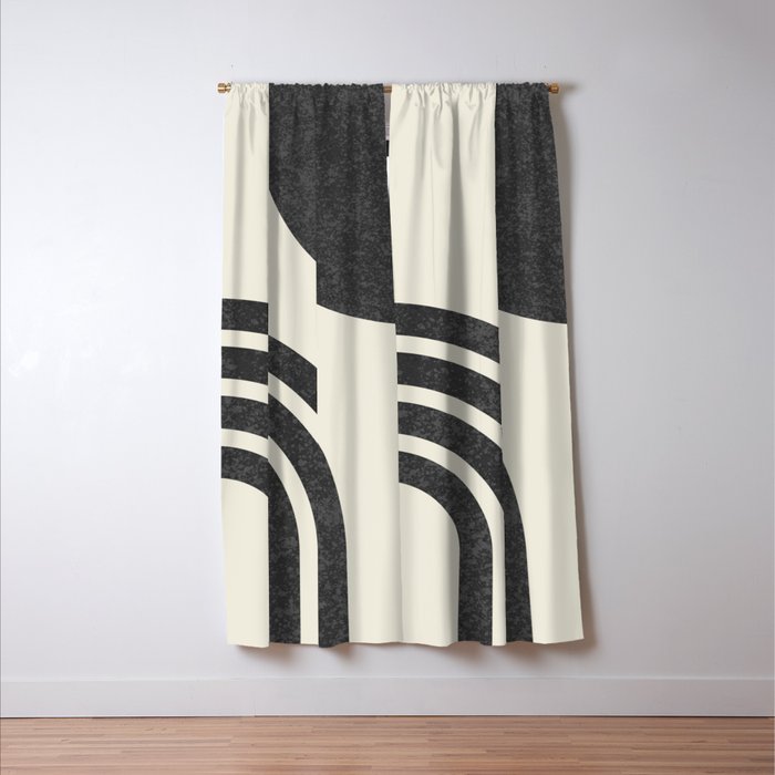 Mid Century Modern - Sun and Rainbow black and white Window Curtain Gallery Image 3