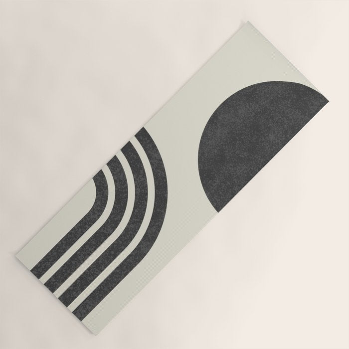 Mid Century Modern - Sun and Rainbow black and white Yoga Mat Gallery Image 1