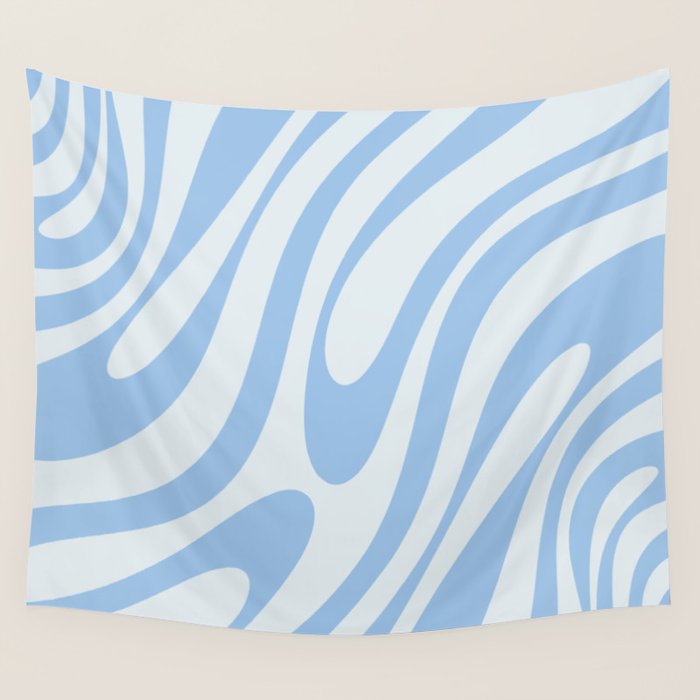 Wavy Loops Retro Abstract Pattern Powder Blue Wall Tapestry Gallery Image 4