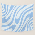 Wavy Loops Retro Abstract Pattern Powder Blue Wall Tapestry Gallery Image 4