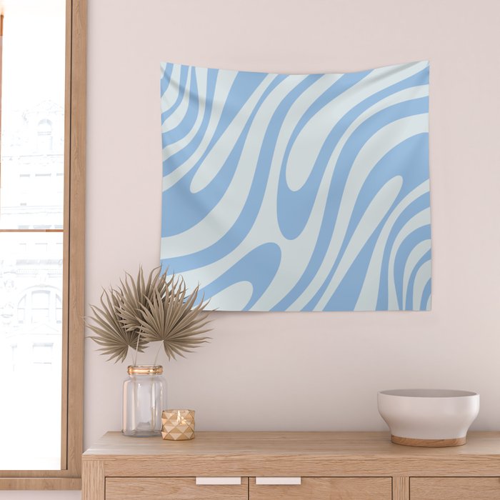 Wavy Loops Retro Abstract Pattern Powder Blue Wall Tapestry Gallery Image 2