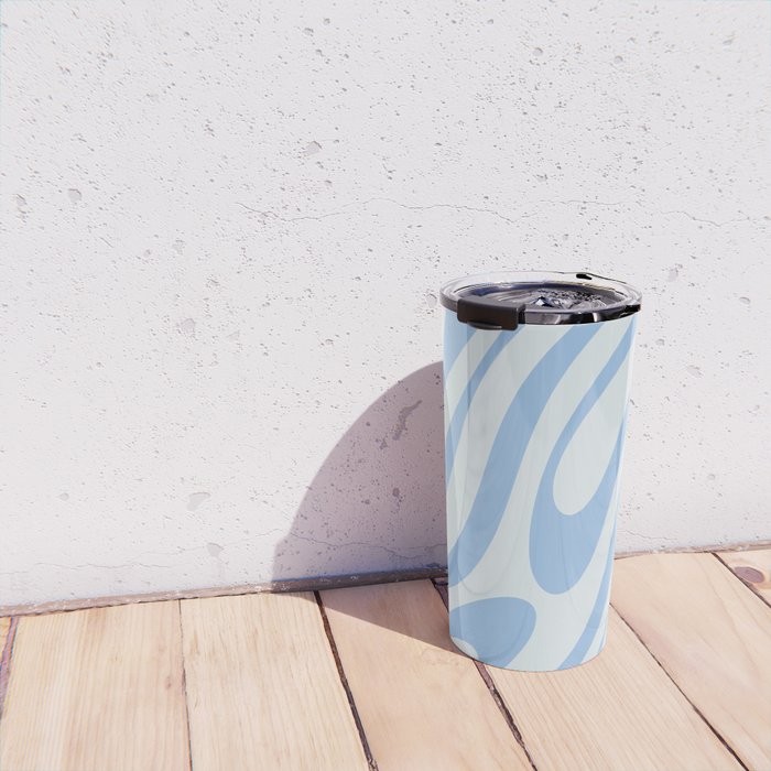 Wavy Loops Retro Abstract Pattern Powder Blue Travel Mug Gallery Image 4