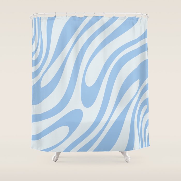 Wavy Loops Retro Abstract Pattern Powder Blue Shower Curtain Gallery Image 1