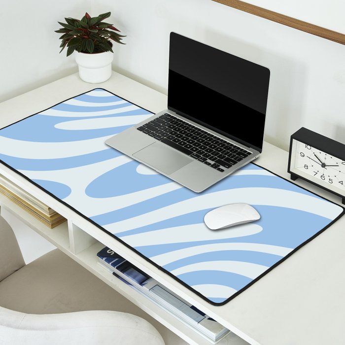 Wavy Loops Retro Abstract Pattern Powder Blue Desk Mat Gallery Image 2