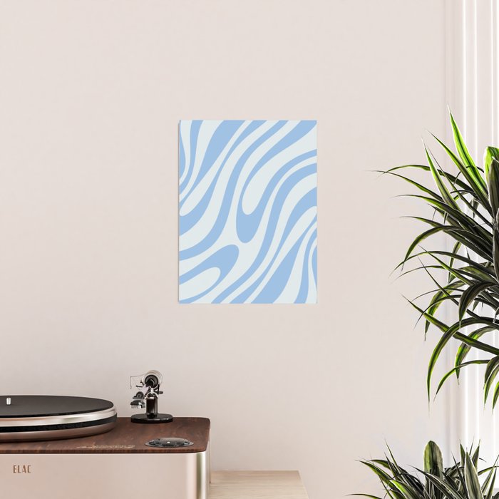 Wavy Loops Retro Abstract Pattern Powder Blue Poster Gallery Image 2