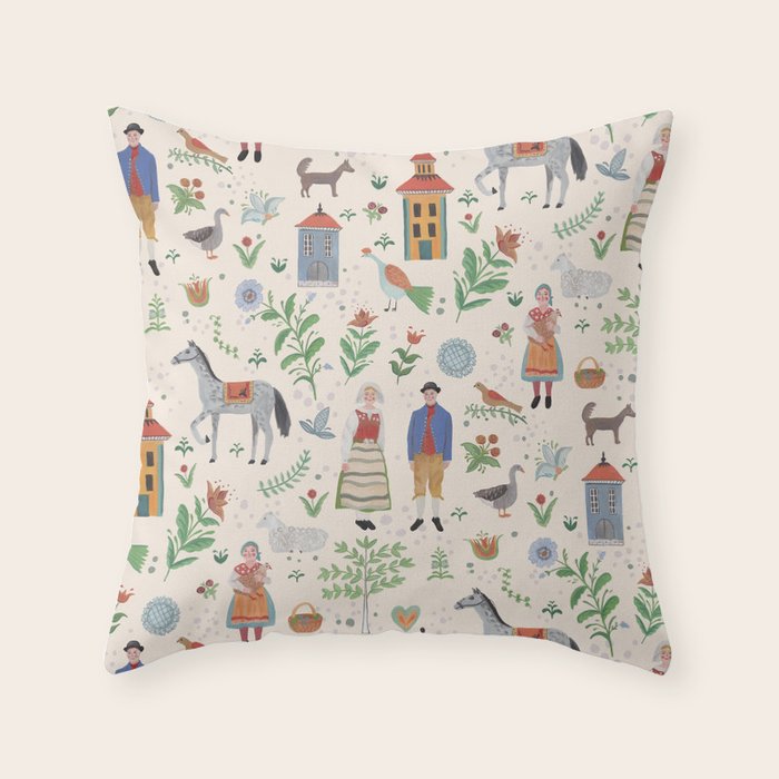 Swedish Folk Art Throw Pillow Gallery Image 6