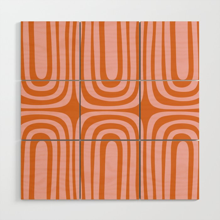 Midcentury Modern Confaab Abstract Pattern Blush Pink and Orange Wood Wall Art Gallery Image 1