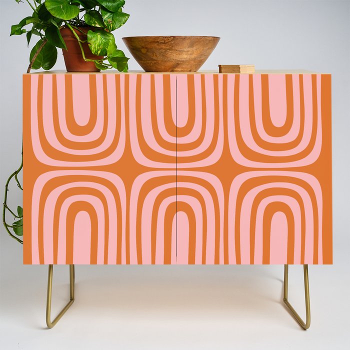Midcentury Modern Confaab Abstract Pattern Blush Pink and Orange Credenza Gallery Image 1