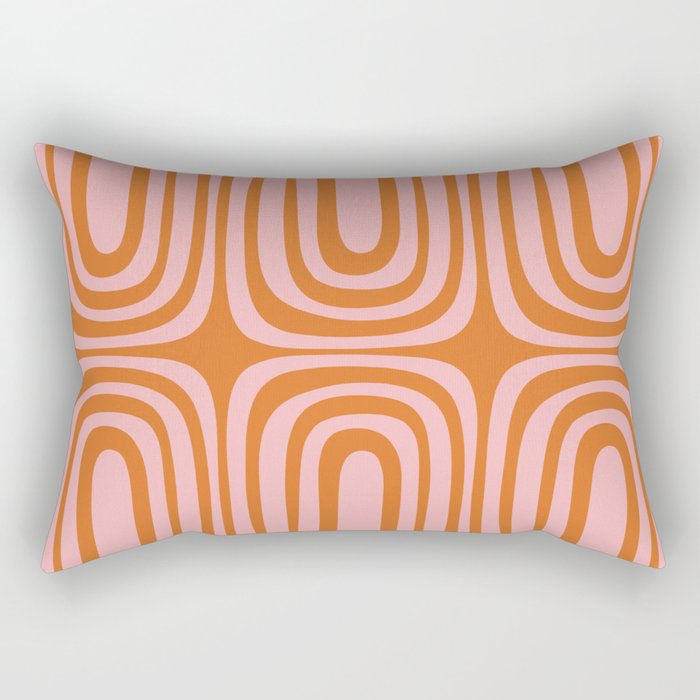 Midcentury Modern Confaab Abstract Pattern Blush Pink and Orange Rectangular Pillow Gallery Image 2