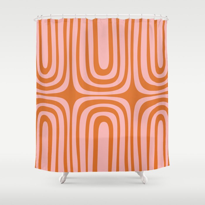 Midcentury Modern Confaab Abstract Pattern Blush Pink and Orange Shower Curtain Gallery Image 1