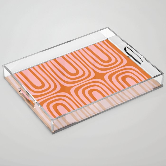 Midcentury Modern Confaab Abstract Pattern Blush Pink and Orange Acrylic Tray Gallery Image 1