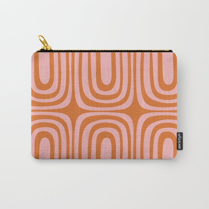 Midcentury Modern Confaab Abstract Pattern Blush Pink and Orange Carry All Pouch Gallery Image 1