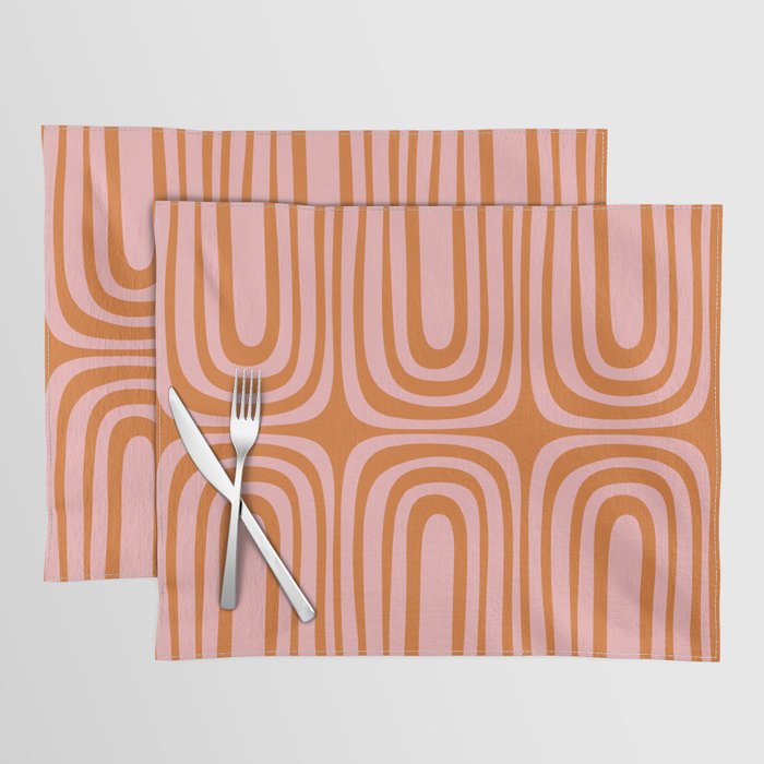 Midcentury Modern Confaab Abstract Pattern Blush Pink and Orange Placemat Gallery Image 1