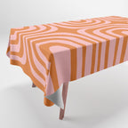 Midcentury Modern Confaab Abstract Pattern Blush Pink and Orange Tablecloth Gallery Image 1