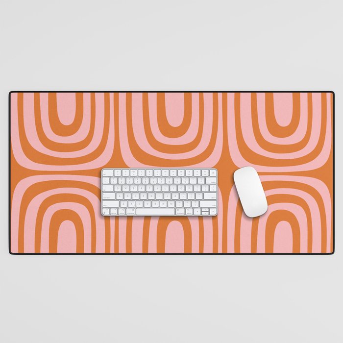 Midcentury Modern Confaab Abstract Pattern Blush Pink and Orange Desk Mat Gallery Image 1