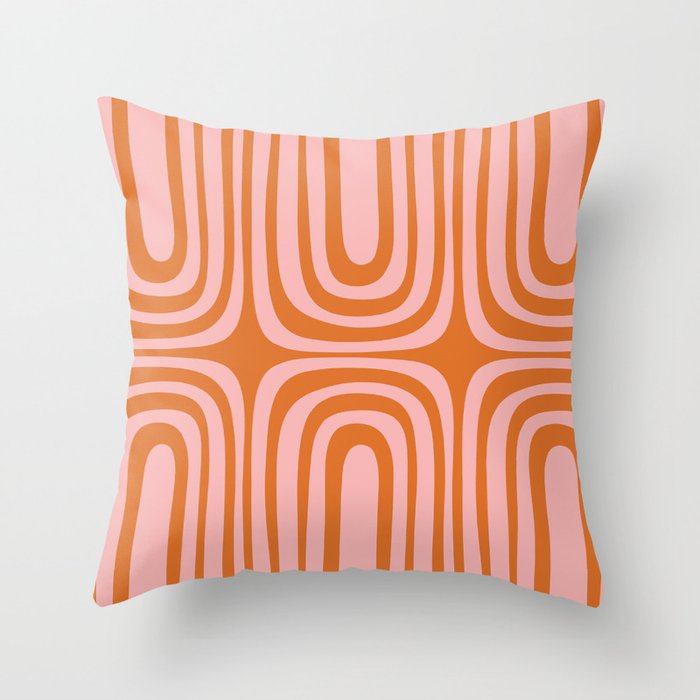 Midcentury Modern Confaab Abstract Pattern Blush Pink and Orange Throw Pillow Gallery Image 1