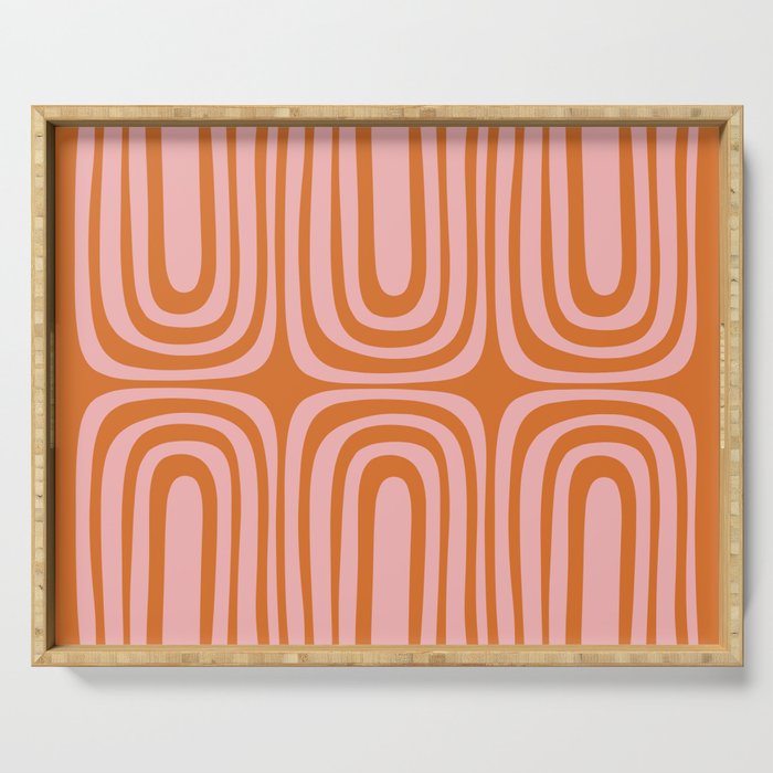 Midcentury Modern Confaab Abstract Pattern Blush Pink and Orange Serving Tray Gallery Image 1