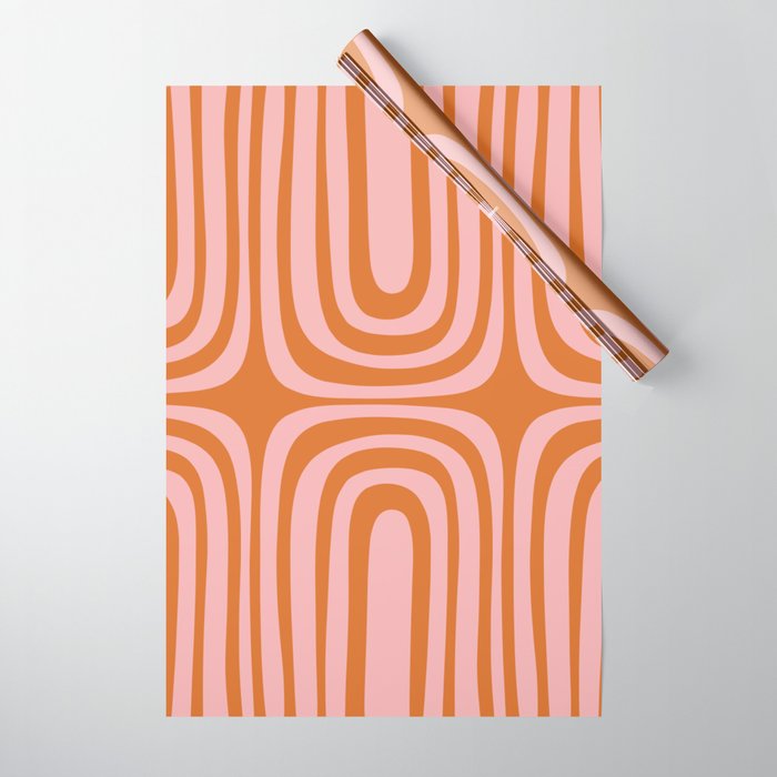 Midcentury Modern Confaab Abstract Pattern Blush Pink and Orange Wrapping Paper Gallery Image 1