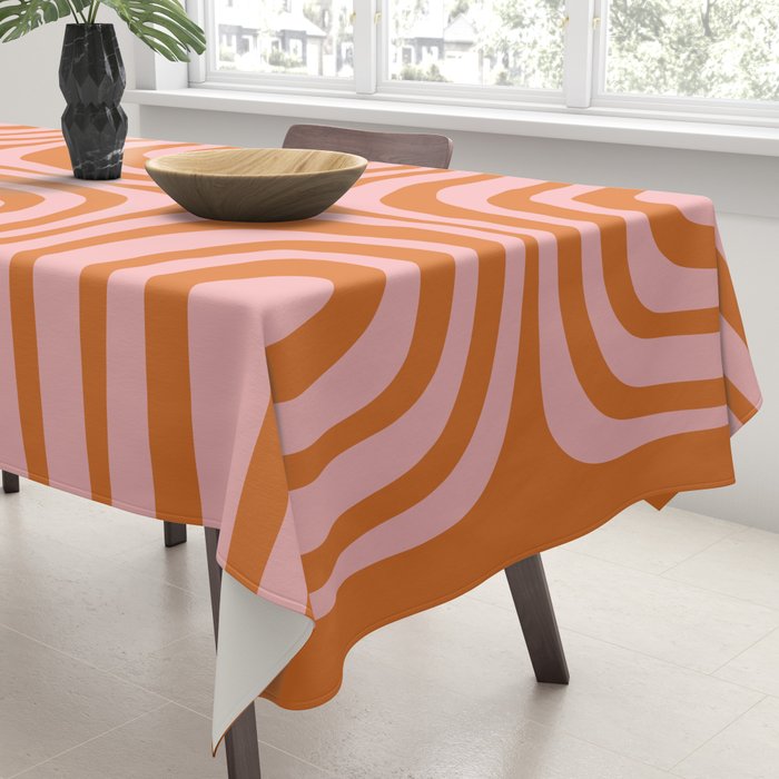 Midcentury Modern Confaab Abstract Pattern Blush Pink and Orange Tablecloth Gallery Image 3