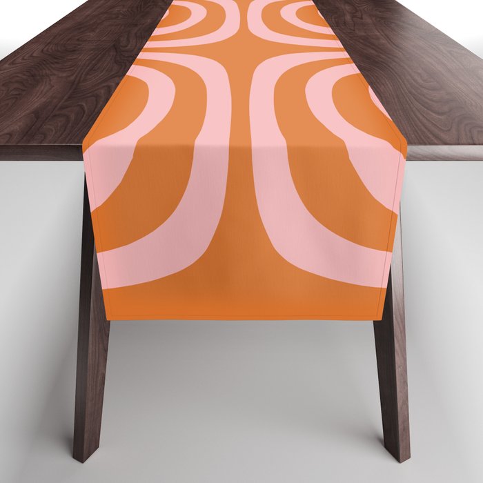 Midcentury Modern Confaab Abstract Pattern Blush Pink and Orange Table Runner Gallery Image 1