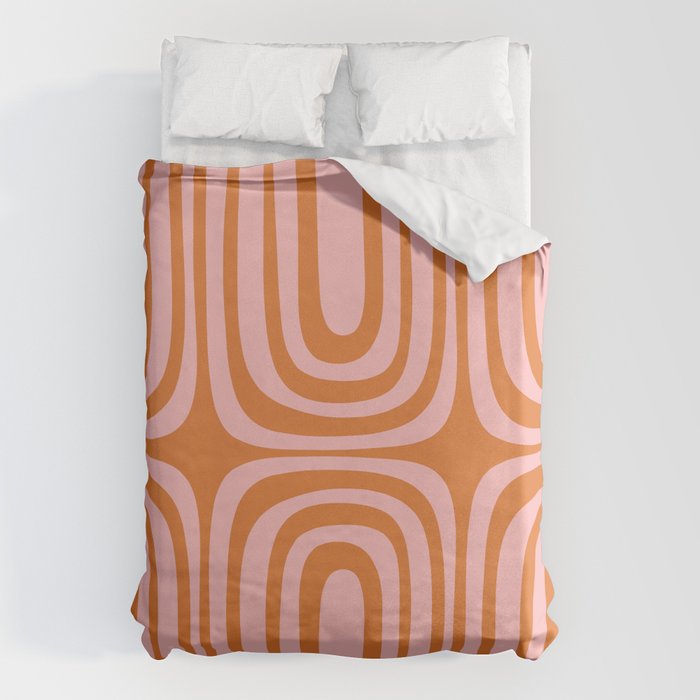 Midcentury Modern Confaab Abstract Pattern Blush Pink and Orange Duvet Cover Gallery Image 6