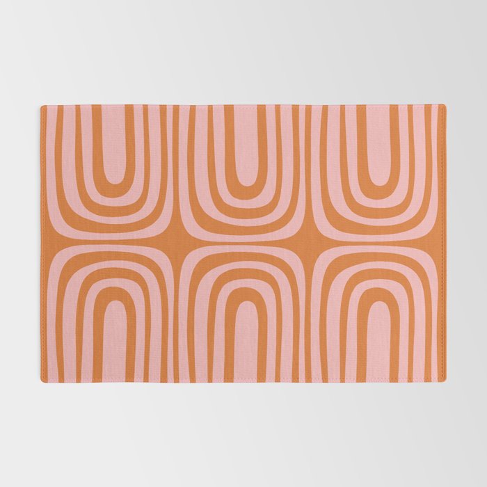 Midcentury Modern Confaab Abstract Pattern Blush Pink and Orange Rug Gallery Image 2