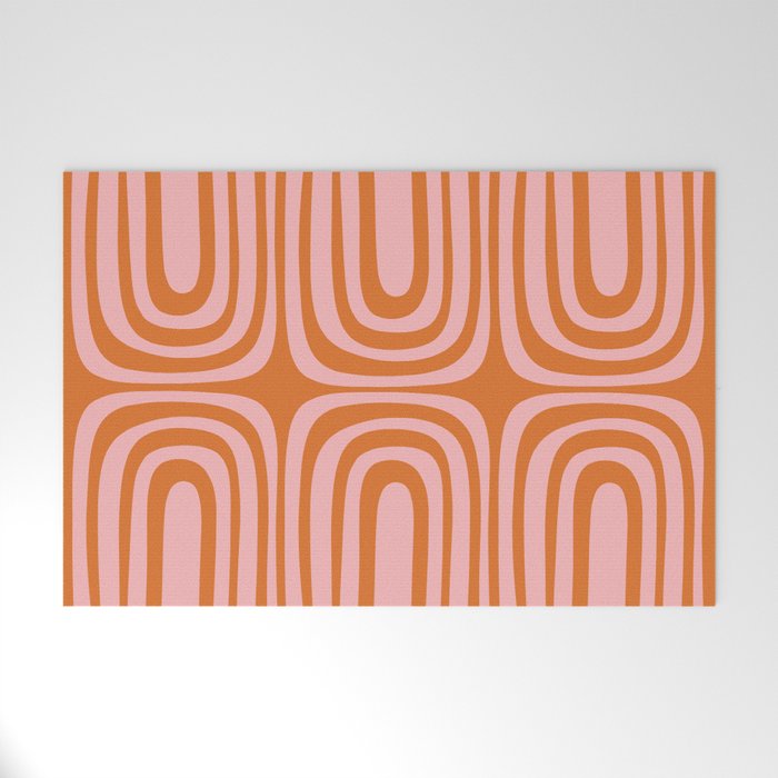 Midcentury Modern Confaab Abstract Pattern Blush Pink and Orange Welcome Mat Gallery Image 1