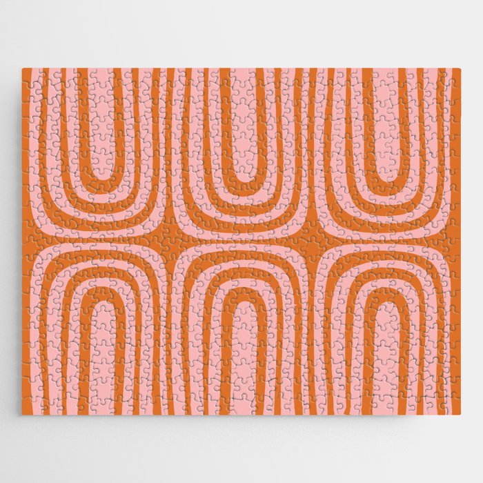 Midcentury Modern Confaab Abstract Pattern Blush Pink and Orange Jigsaw Puzzle Gallery Image 1