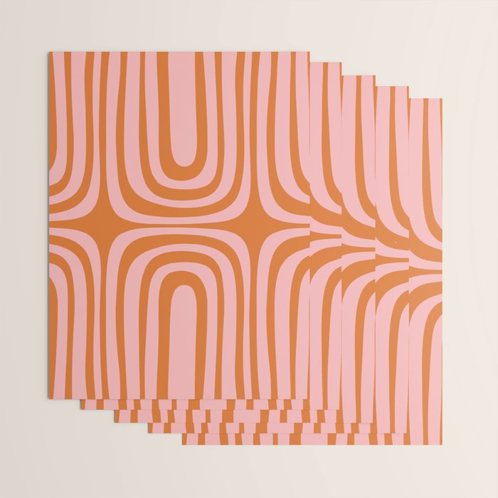 Midcentury Modern Confaab Abstract Pattern Blush Pink and Orange Wrapping Paper Gallery Image 3