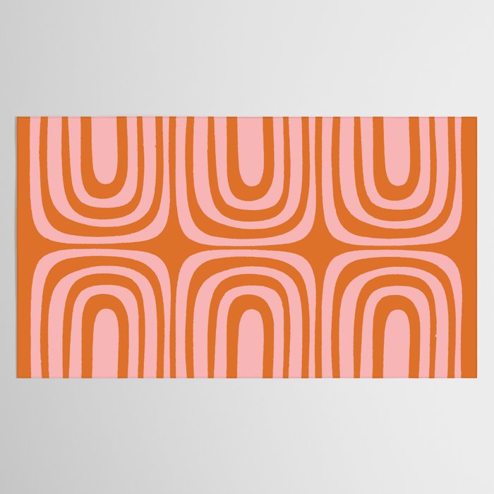 Midcentury Modern Confaab Abstract Pattern Blush Pink and Orange Tablecloth Gallery Image 2