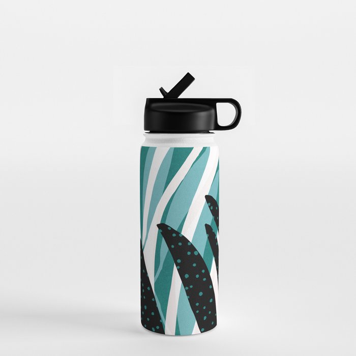 Teal Olive Branches Modern Botanical Water Bottle Gallery Image 1