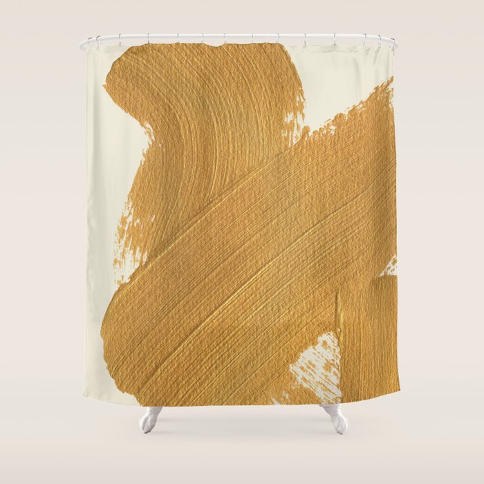 Abstract Paint Brush Stroke 1 - Gold Shower Curtain Gallery Image 1