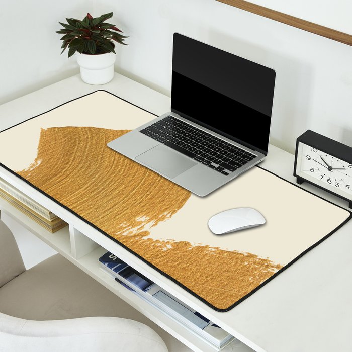 Abstract Paint Brush Stroke 1 - Gold Desk Mat Gallery Image 2