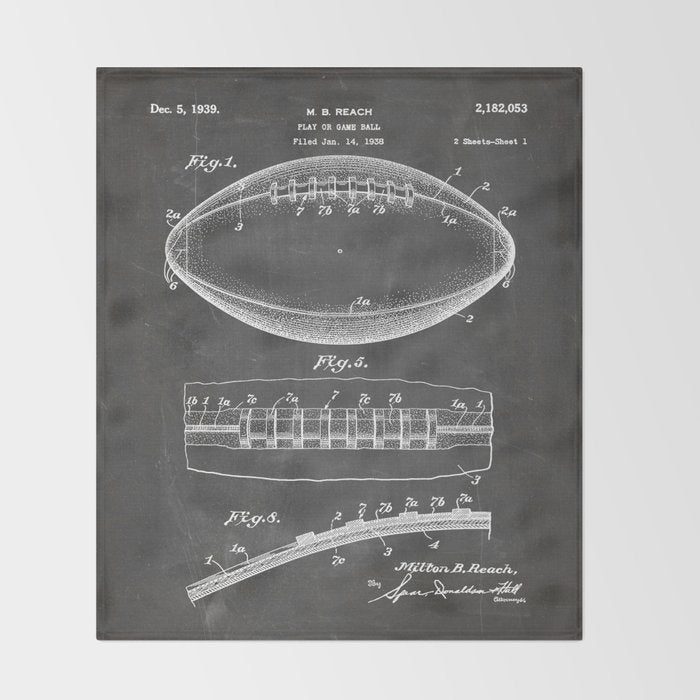 Football Patent - American Football Art - Black Chalkboard Throw Blanket Gallery Image 2