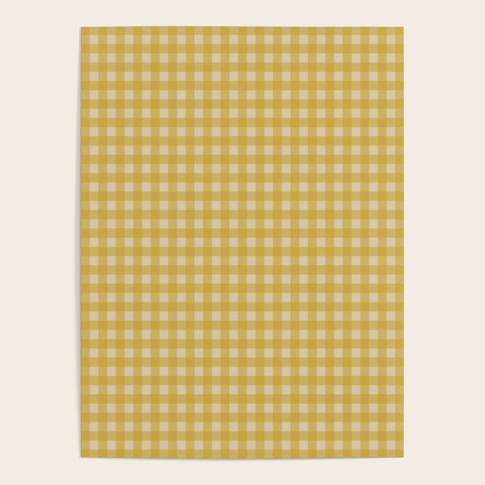 Gingham Check Pattern in Muted Mustard Yellow and Beige Poster Gallery Image 4