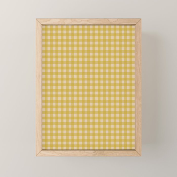Gingham Check Pattern in Muted Mustard Yellow and Beige Mini Art Print Gallery Image 1