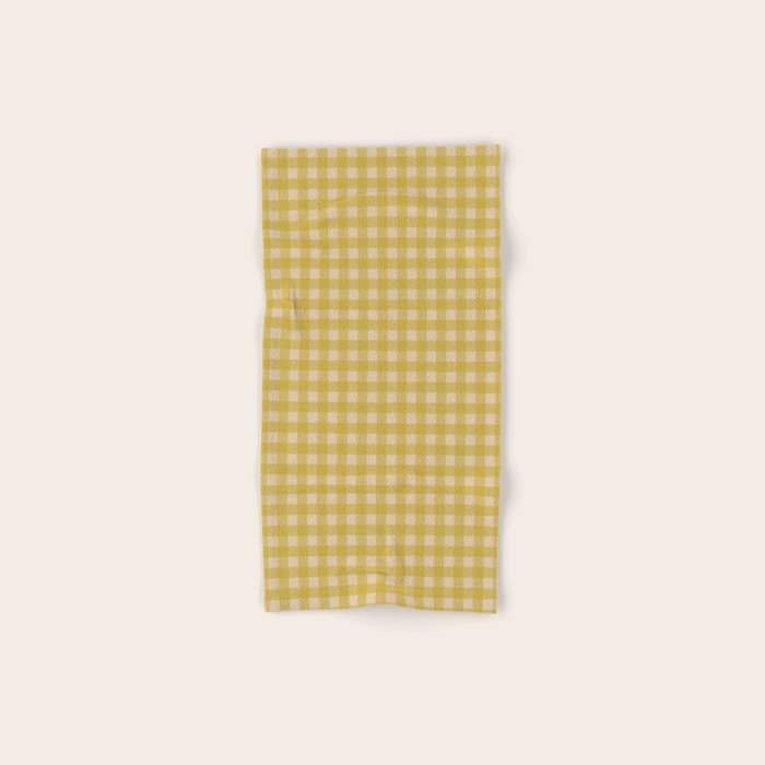 Gingham Check Pattern in Muted Mustard Yellow and Beige Bath Towel Gallery Image 1