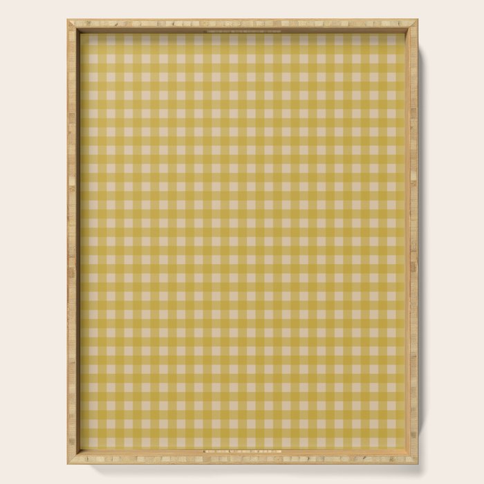 Gingham Check Pattern in Muted Mustard Yellow and Beige Serving Tray Gallery Image 1