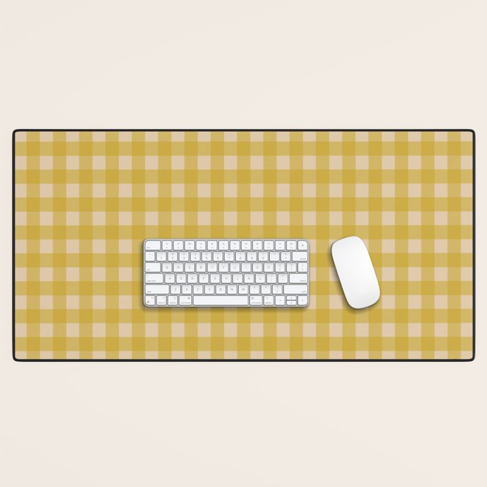 Gingham Check Pattern in Muted Mustard Yellow and Beige Desk Mat Gallery Image 1