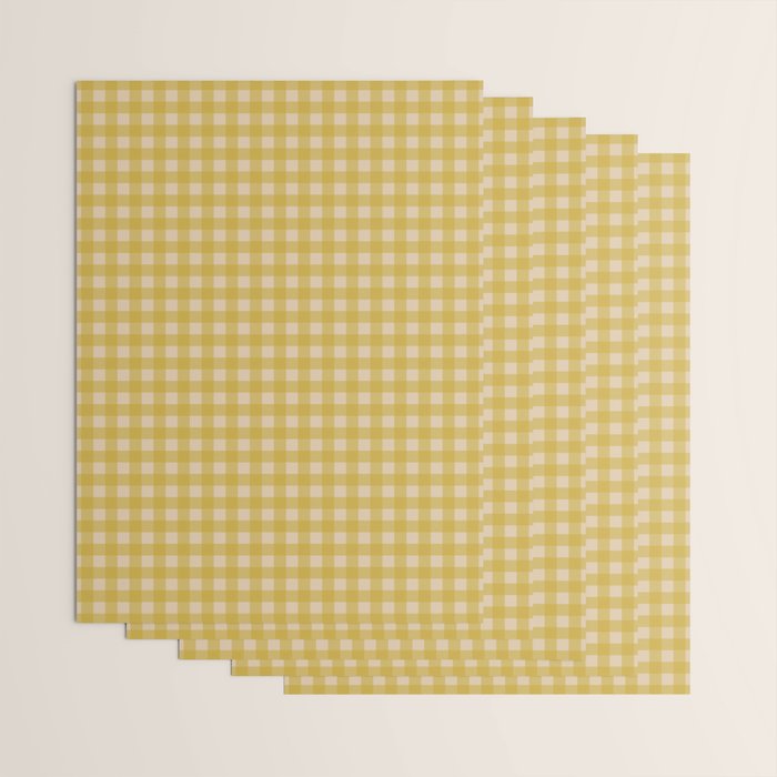 Gingham Check Pattern in Muted Mustard Yellow and Beige Wrapping Paper Gallery Image 3