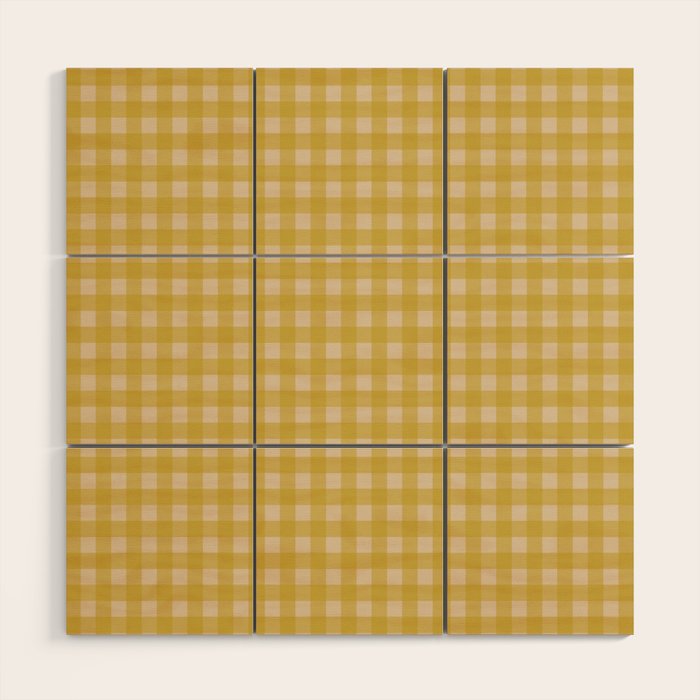 Gingham Check Pattern in Muted Mustard Yellow and Beige Wood Wall Art Gallery Image 1
