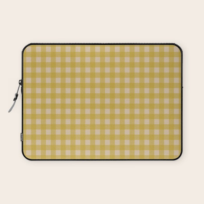 Gingham Check Pattern in Muted Mustard Yellow and Beige Laptop Sleeve Gallery Image 1