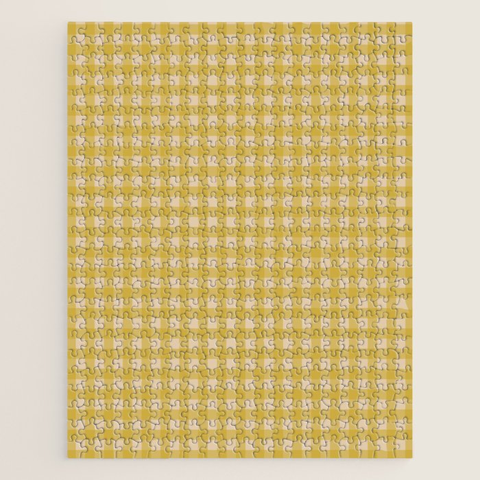 Gingham Check Pattern in Muted Mustard Yellow and Beige Jigsaw Puzzle Gallery Image 1